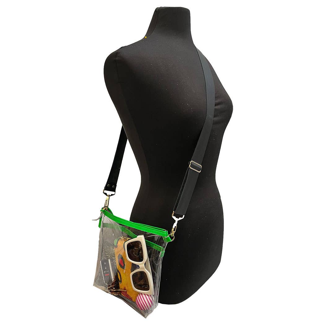 The Clear Stadium Graham Crossbody: Custom / Classic Black Leather Strap / 9"x9.5"