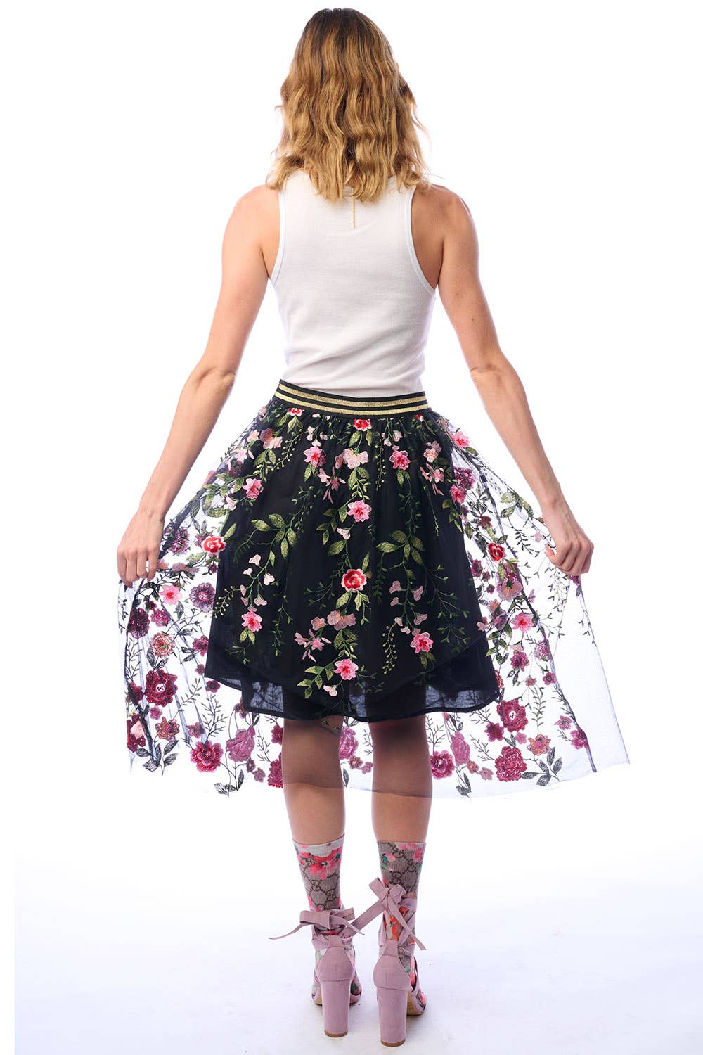 Dark Rose Embroidered Skirt: S