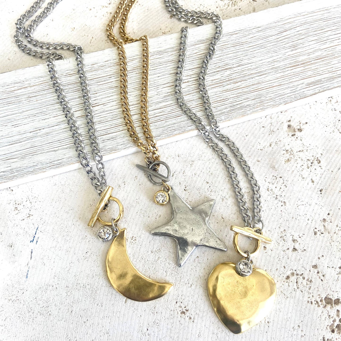 Star moon heart mixed meta necklaces no tarnish jewelry 2025: 19” / Gold Heart