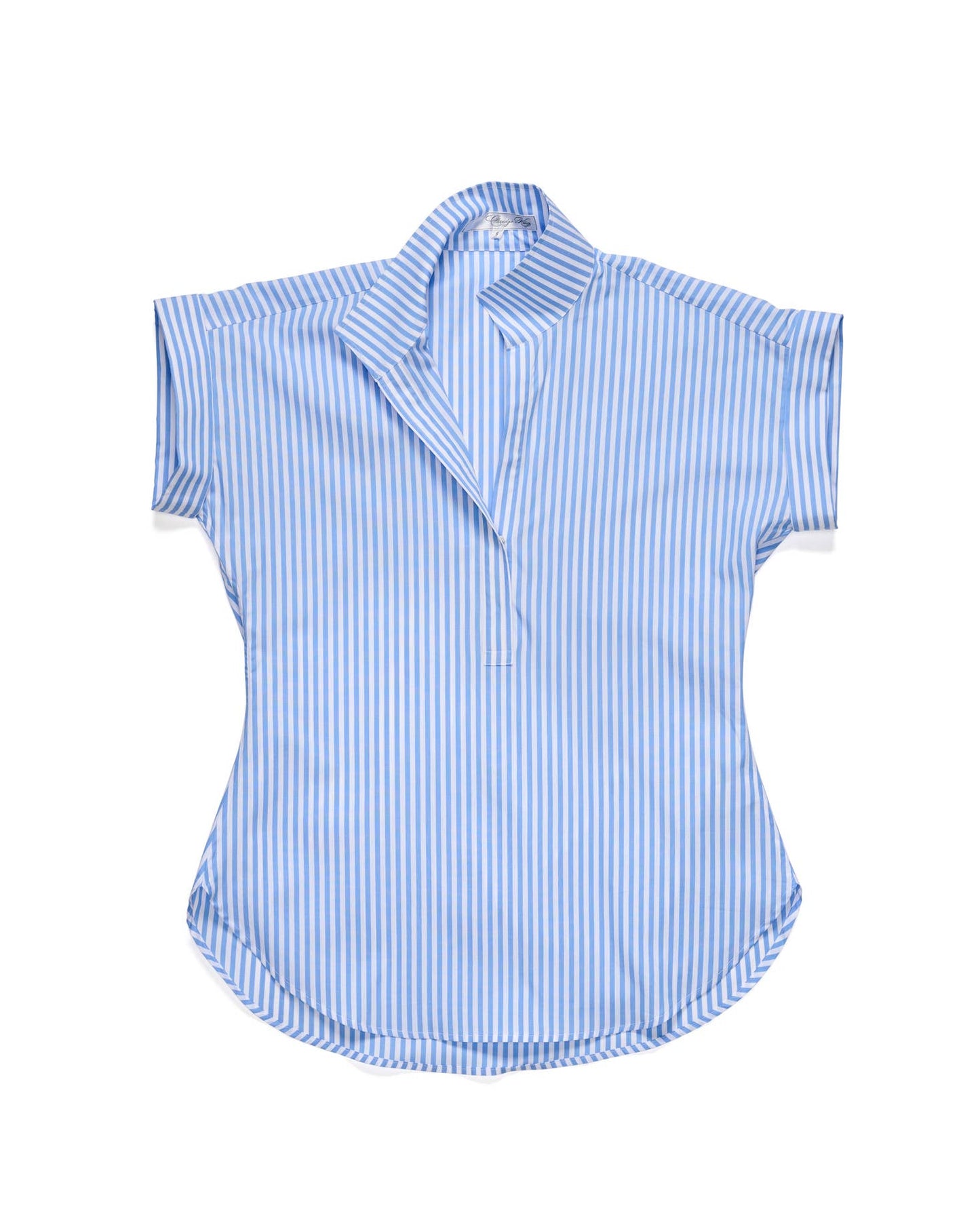The Cap Sleeve League Blouse in Lapis Blue Stripe: XL
