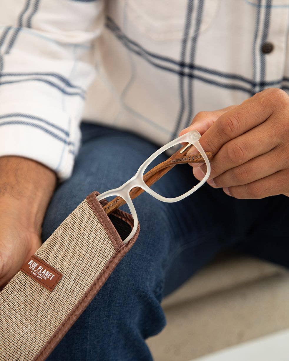 Nash -Matte Clear/ Walnut Wood + Blue Light Filtering Lens: 2.00