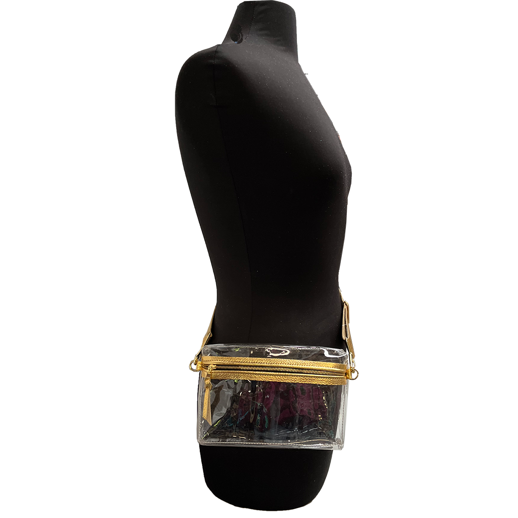 The CLEAR Stadium Hip Bag / Shoulder Bag: 2sizes: Gold / 9"x6" / Matching Leather Strap