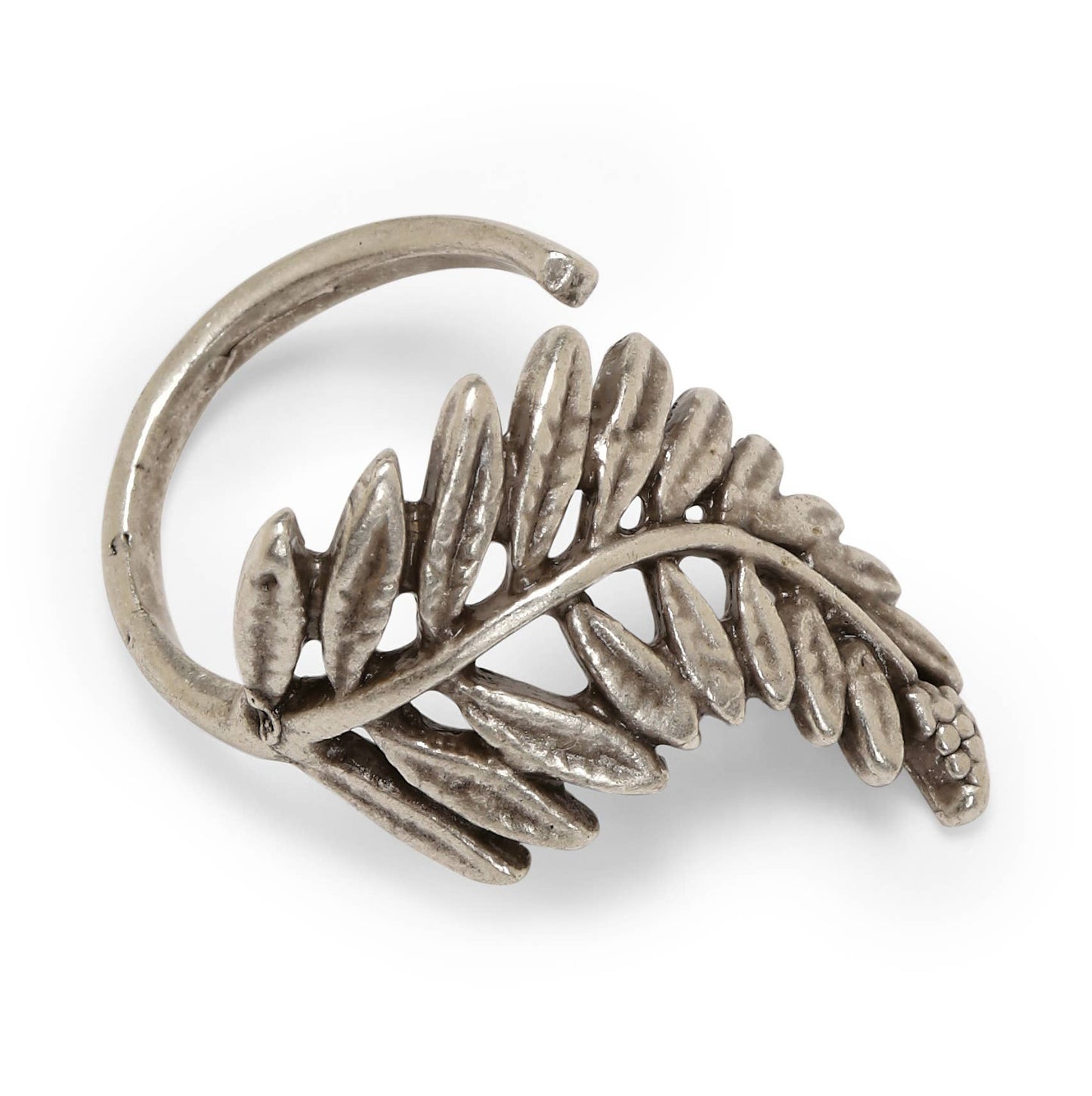 Handmade Leaf Brass Ring In Silver Plated - ZRC-014