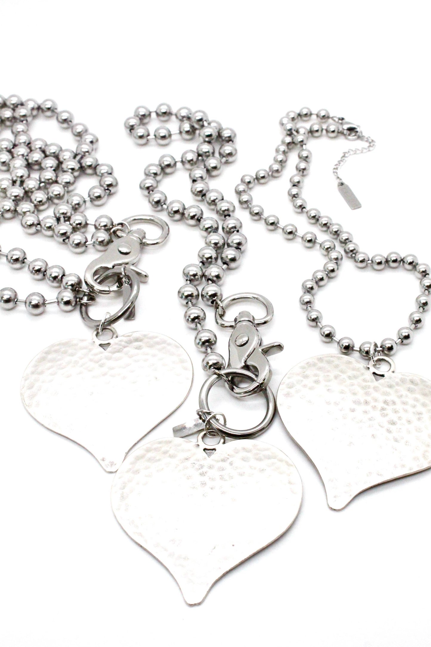 Large Hammered Heart Convertible Silver Chain Necklace: Single 6mm