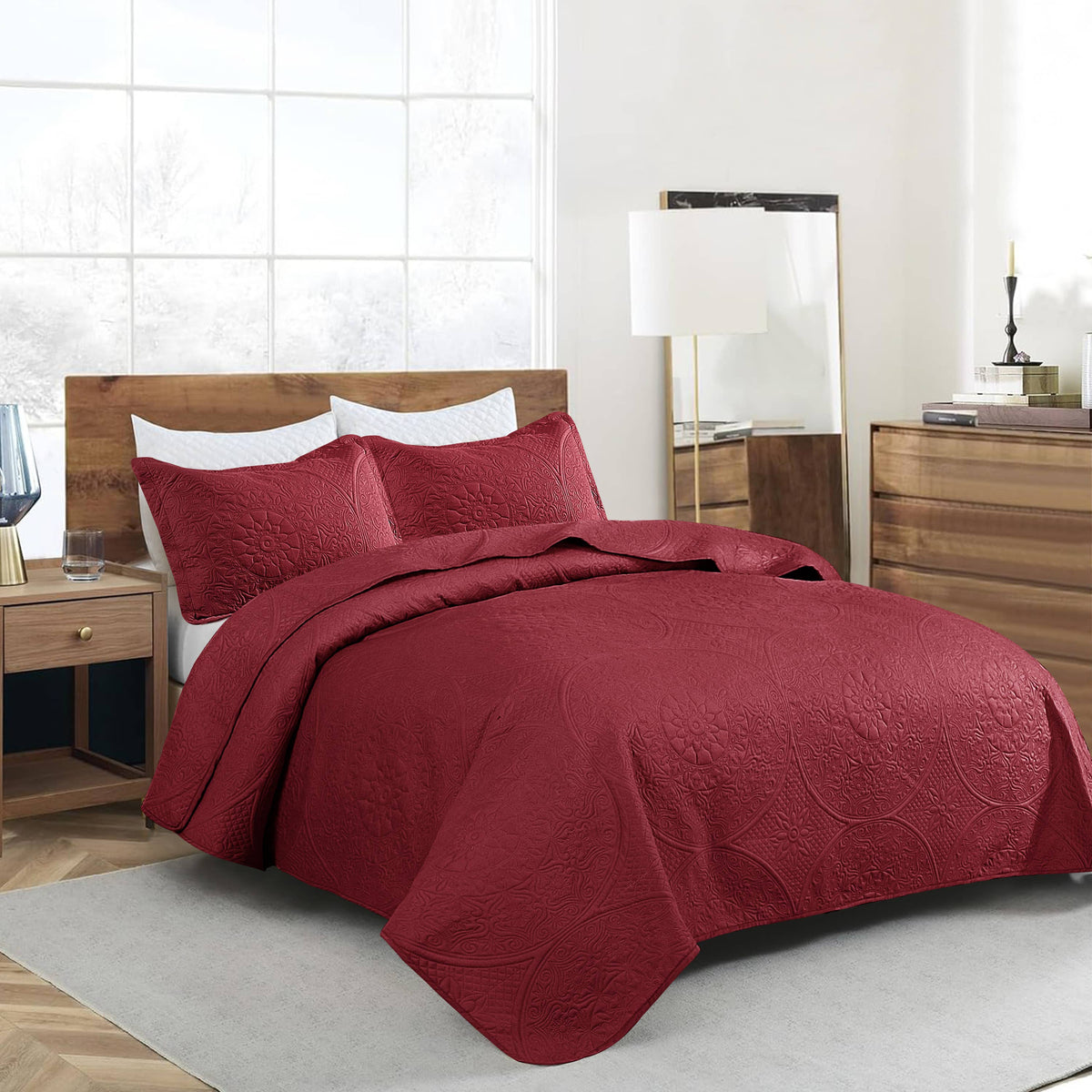 3 Piece Reversible Quilted Bedspread Coverlet Comforter Set: King / Black