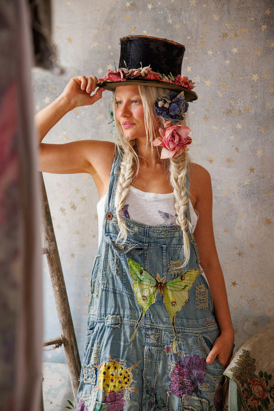 Night Garden Benjamin Wide Leg Overalls 149 - Magnolia Pearl