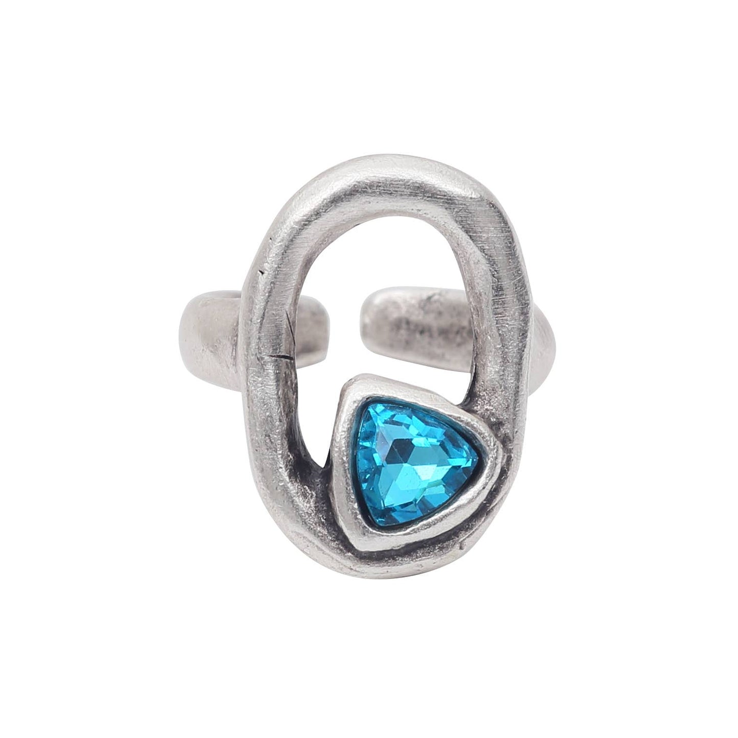 Handmade Aqua Crystal Brass Ring - 7000