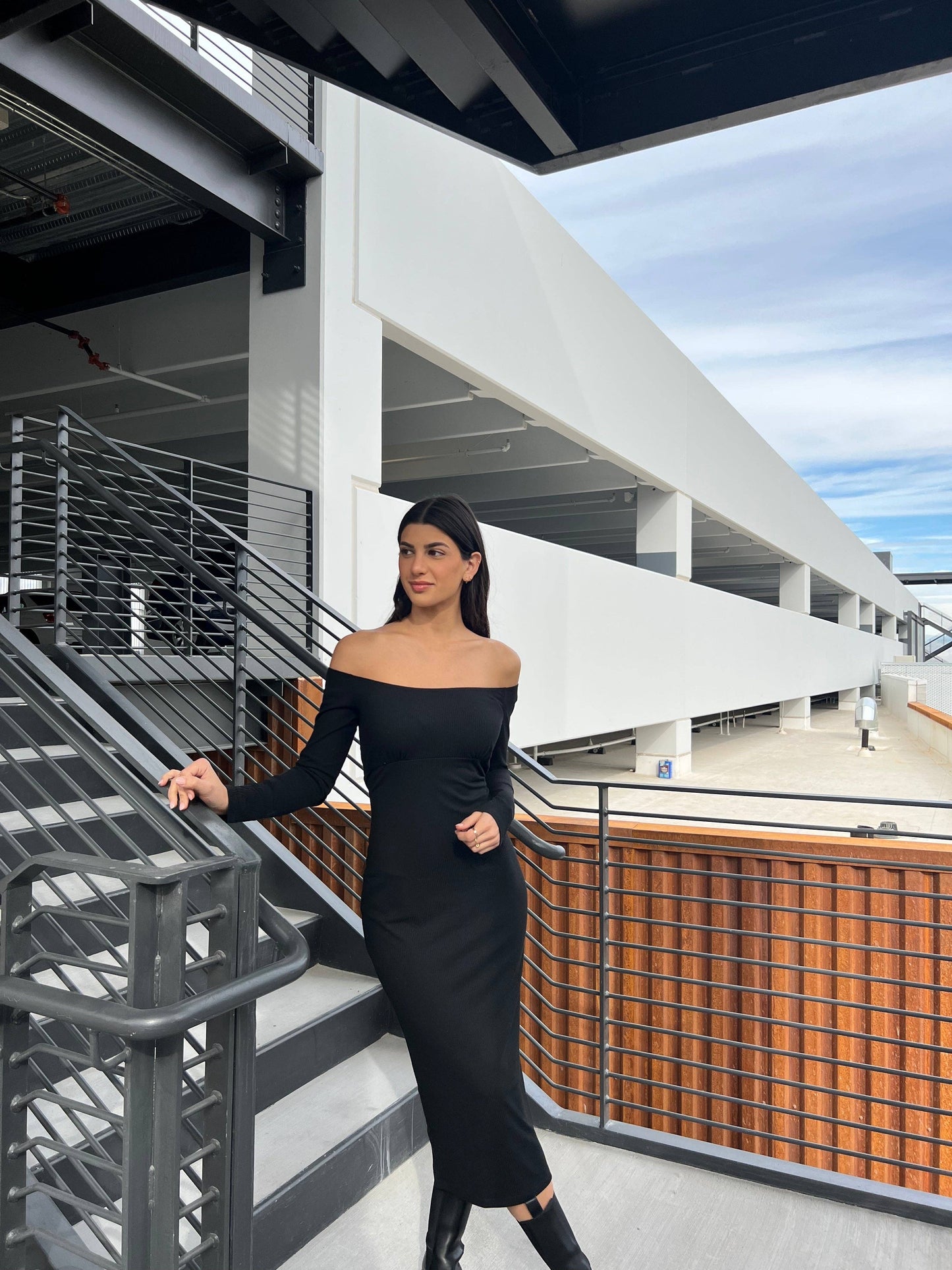 Desiree Off Shoulder Rib Dress - Sunday