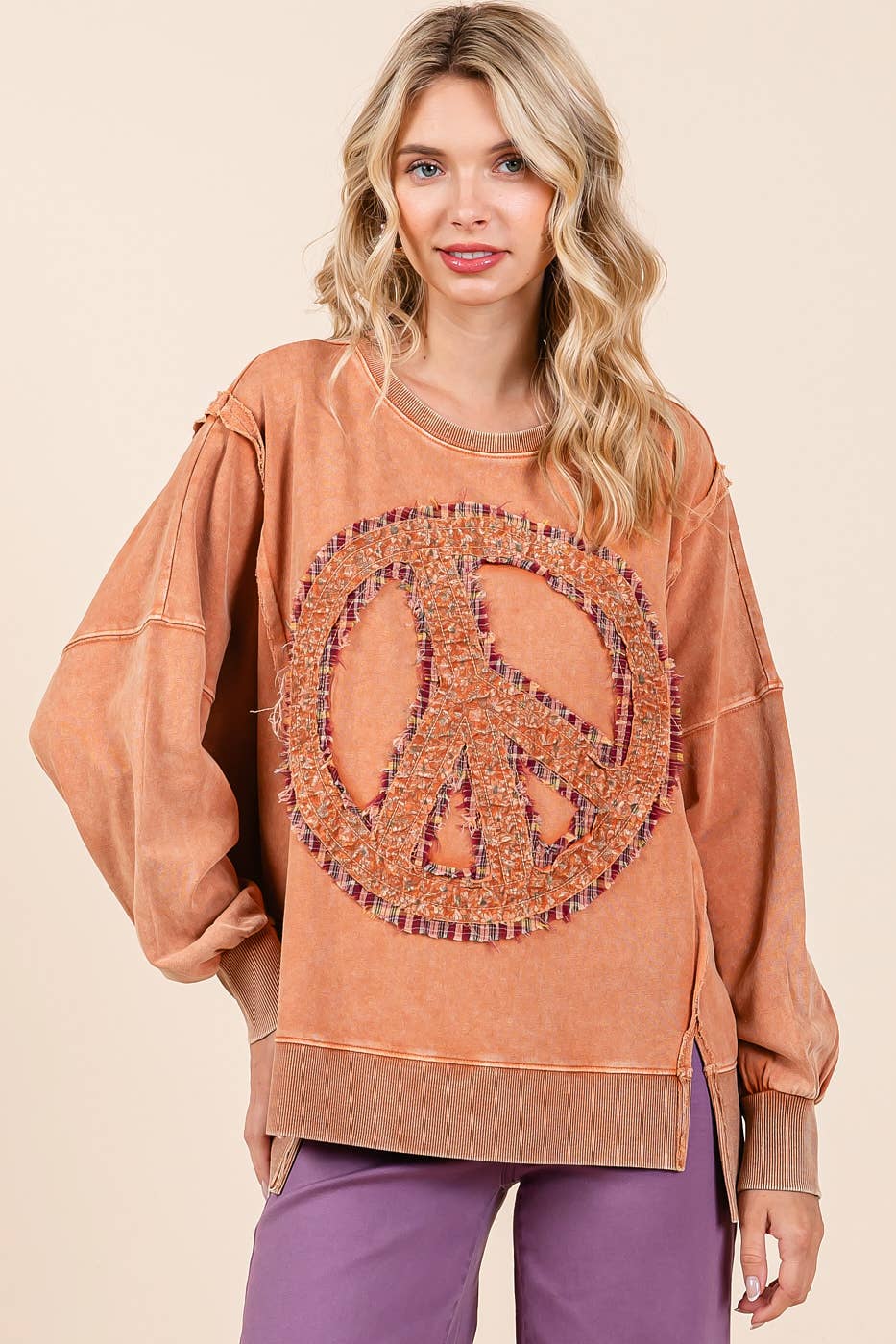 PEACE SIGN PATCH MINERAL WASH SWEATSHIRT: BONE / S/M-M/L(3-3)