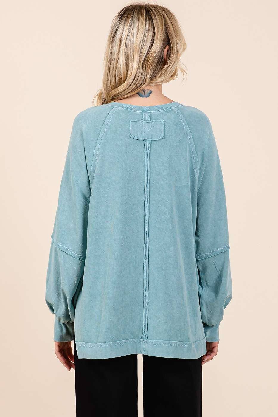Mineral Wash Raglan Long Sleeve Oversized Top S15303