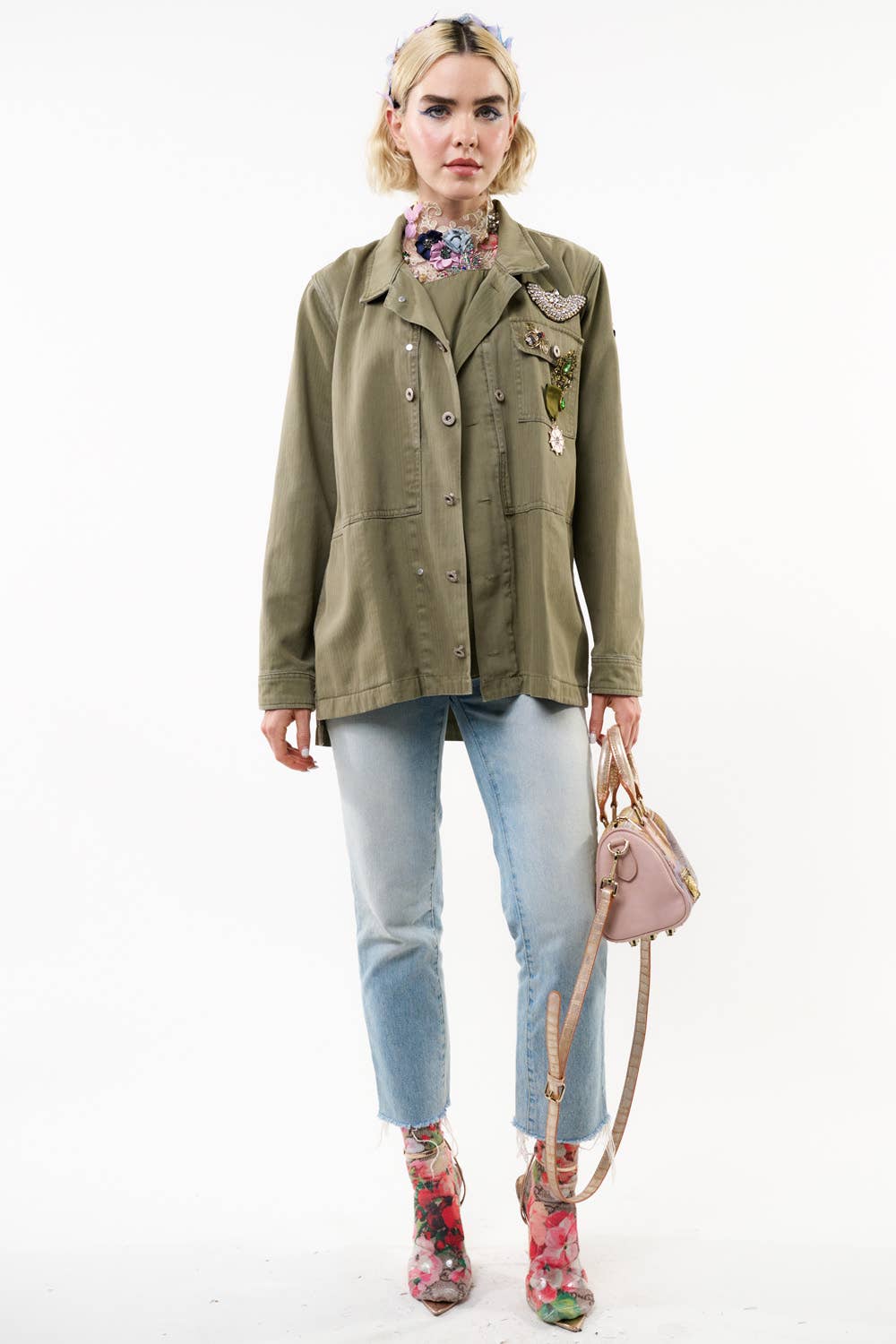 Aria Twill Jacket - Pins Included: Army / S
