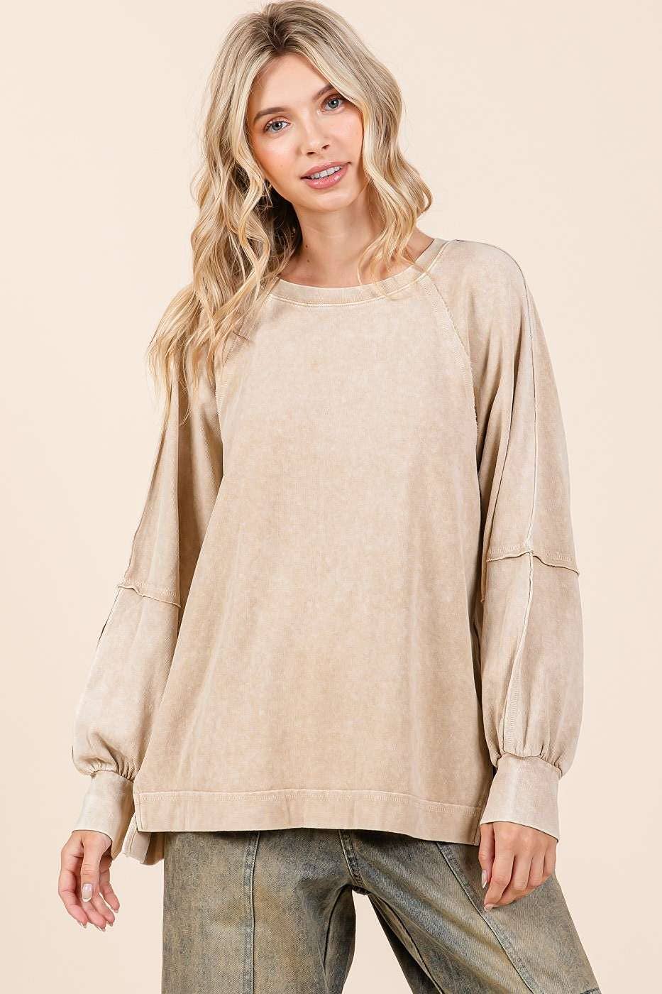 Mineral Wash Raglan Long Sleeve Oversized Top S15303