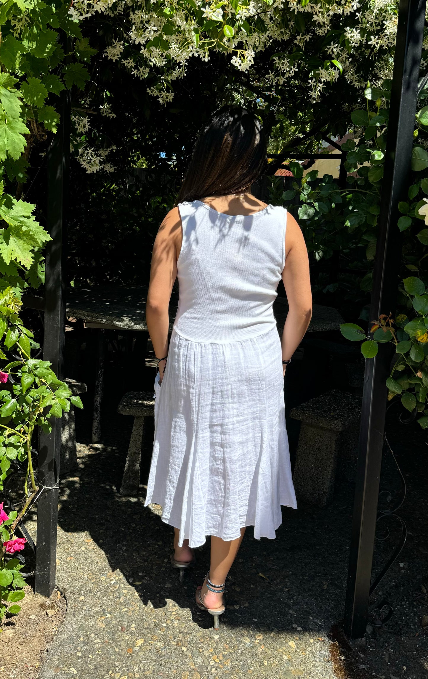 Linen V Neck Dress 90514 - INIZIO