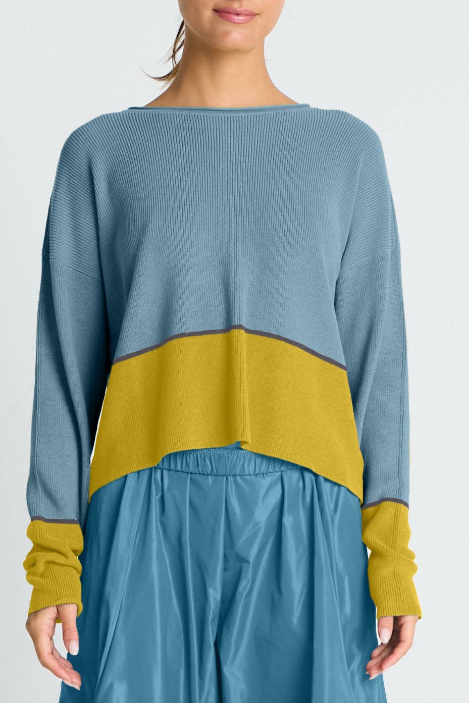 Pima Cotton Mod Color Block Sweater - Vapor/Chartreuse/Lava