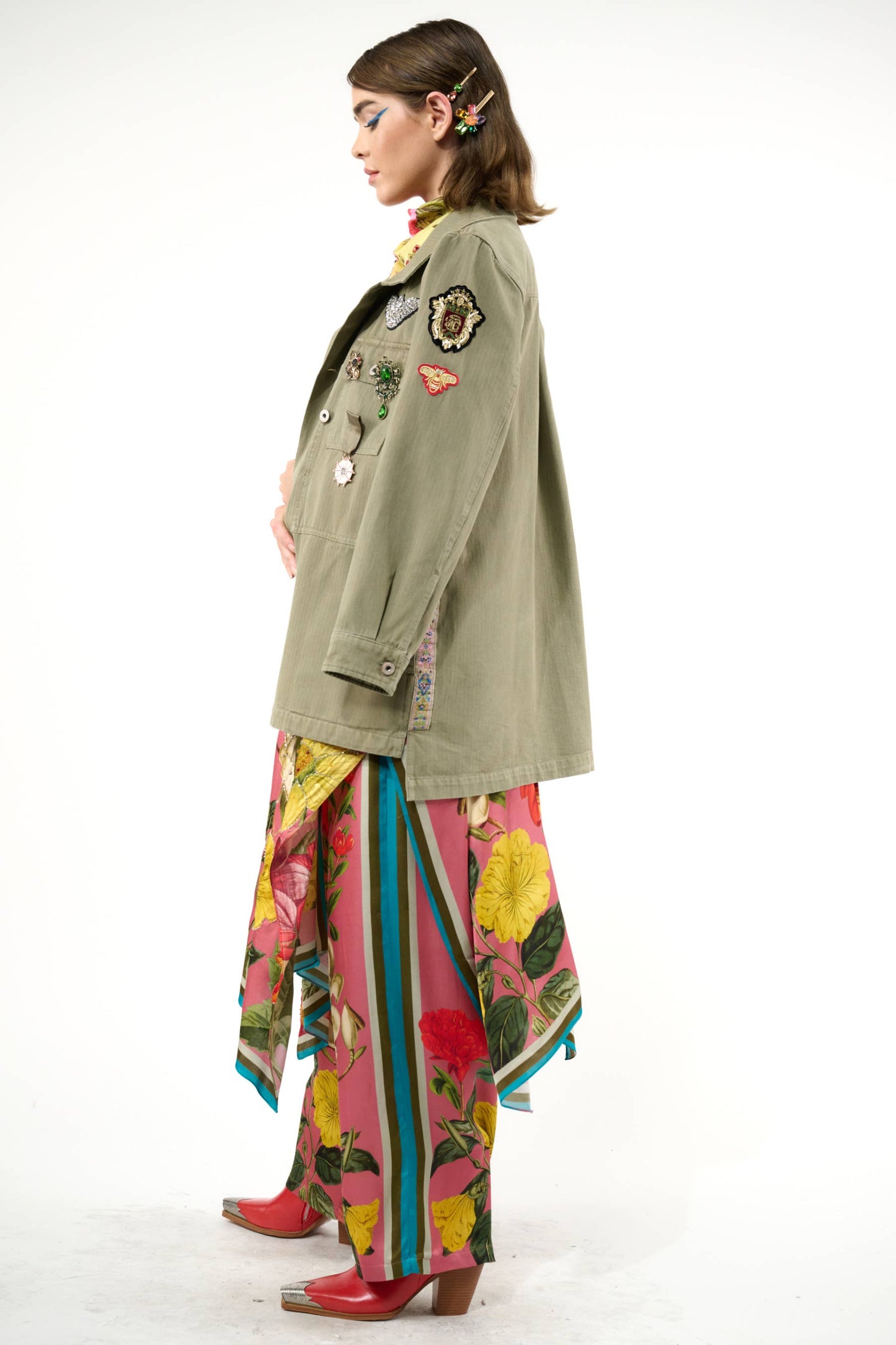 Aria Twill Jacket - Pins Included: Army / S