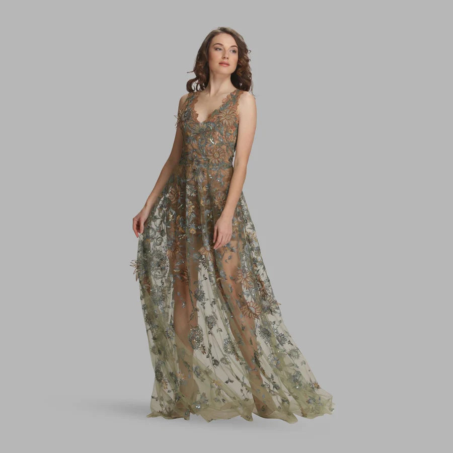 Elegant Floral Embroidered Evening Gown OY9397 - Olvi’s