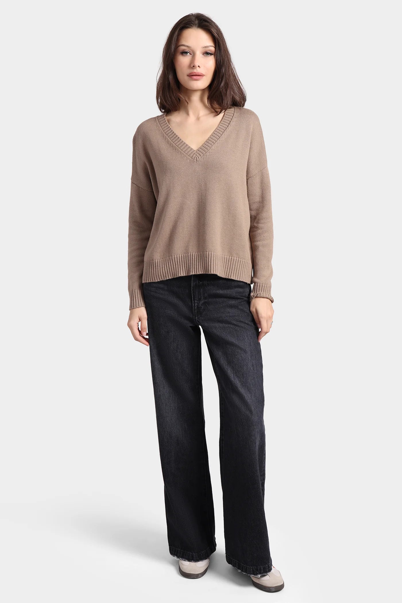 Cotton Cashmere Boxy V Neck Top 8933 - Minnie Rose
