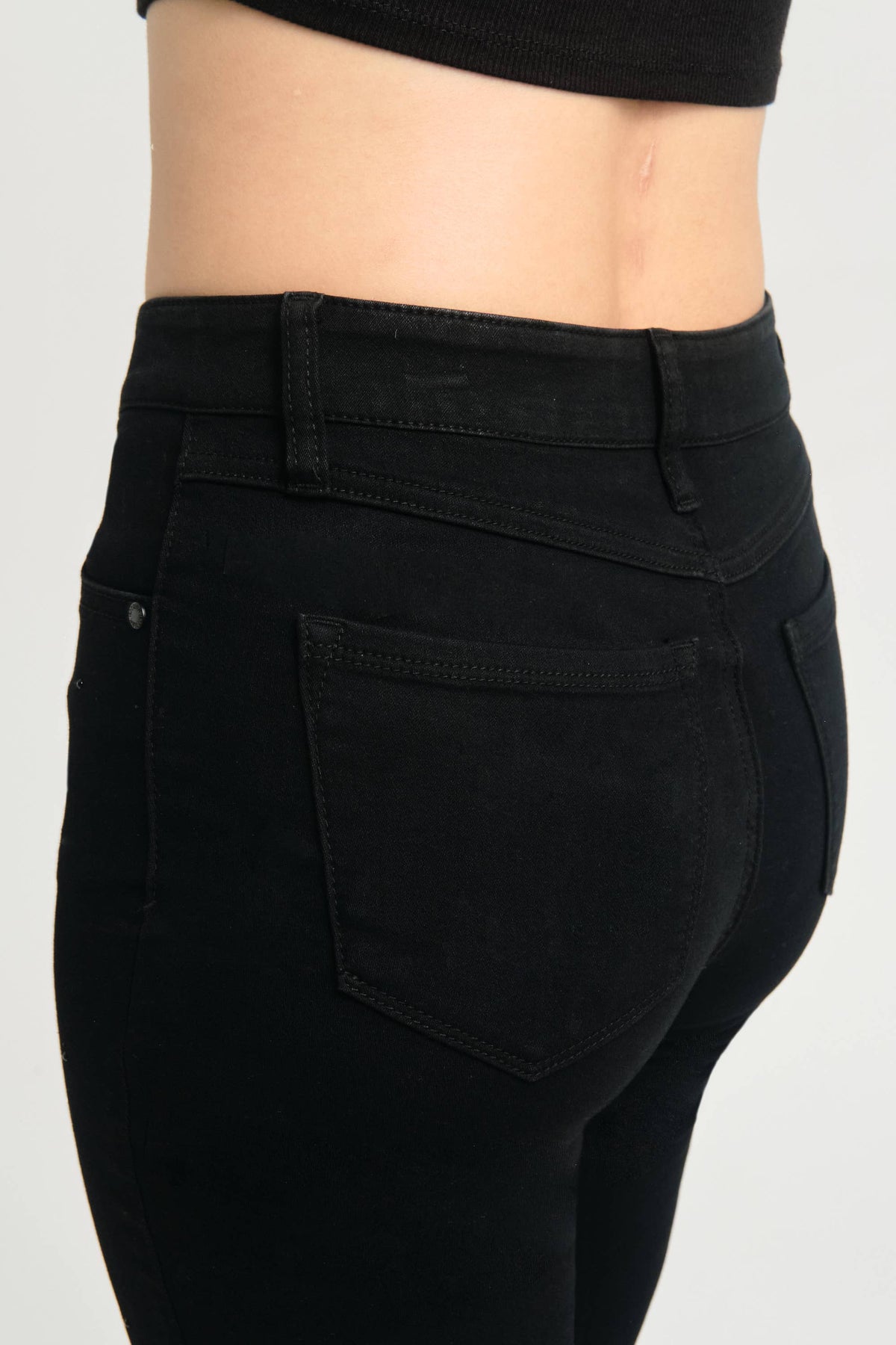 28" Sustainable Demi Boot Jean with Black Crystals: 8/29