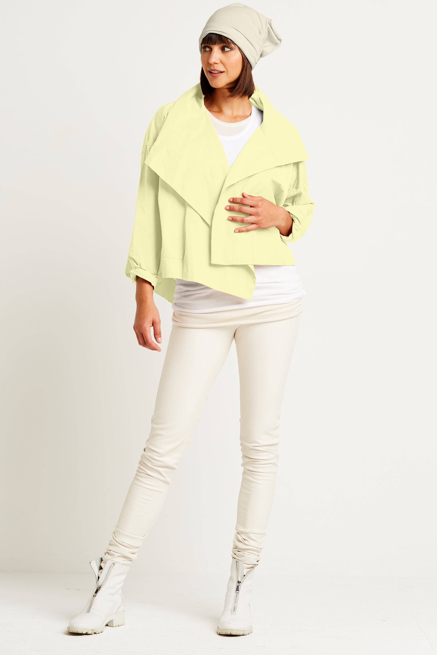 Nylon Cropped Asymmetrical Jacket - Citron: Citron