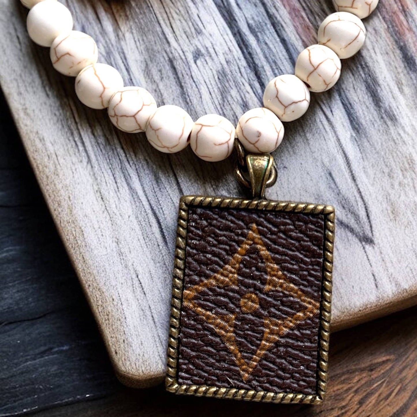 Howlite White Upcycled LV Bracelet