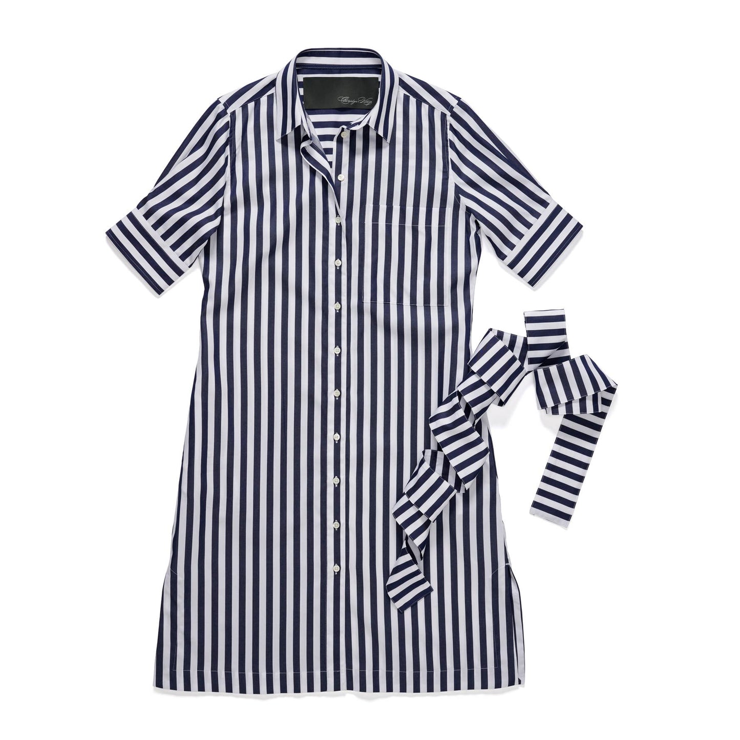 The Ava Dress in Navy Broad Stripe: M