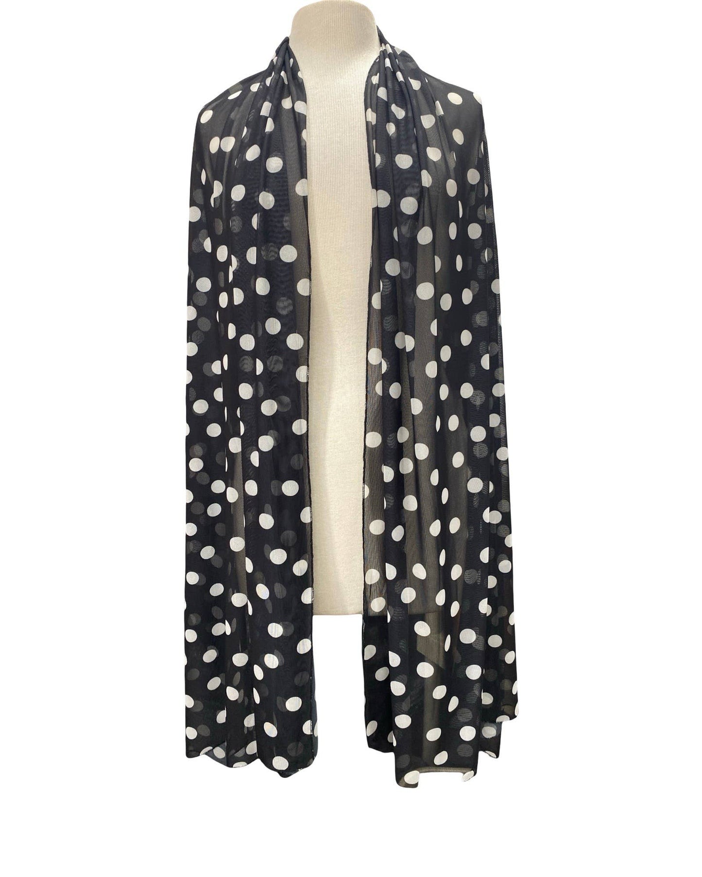 TARA Long & Wide Polka Dot Print Mesh Shawl Stole Wrap - Elana Kattan