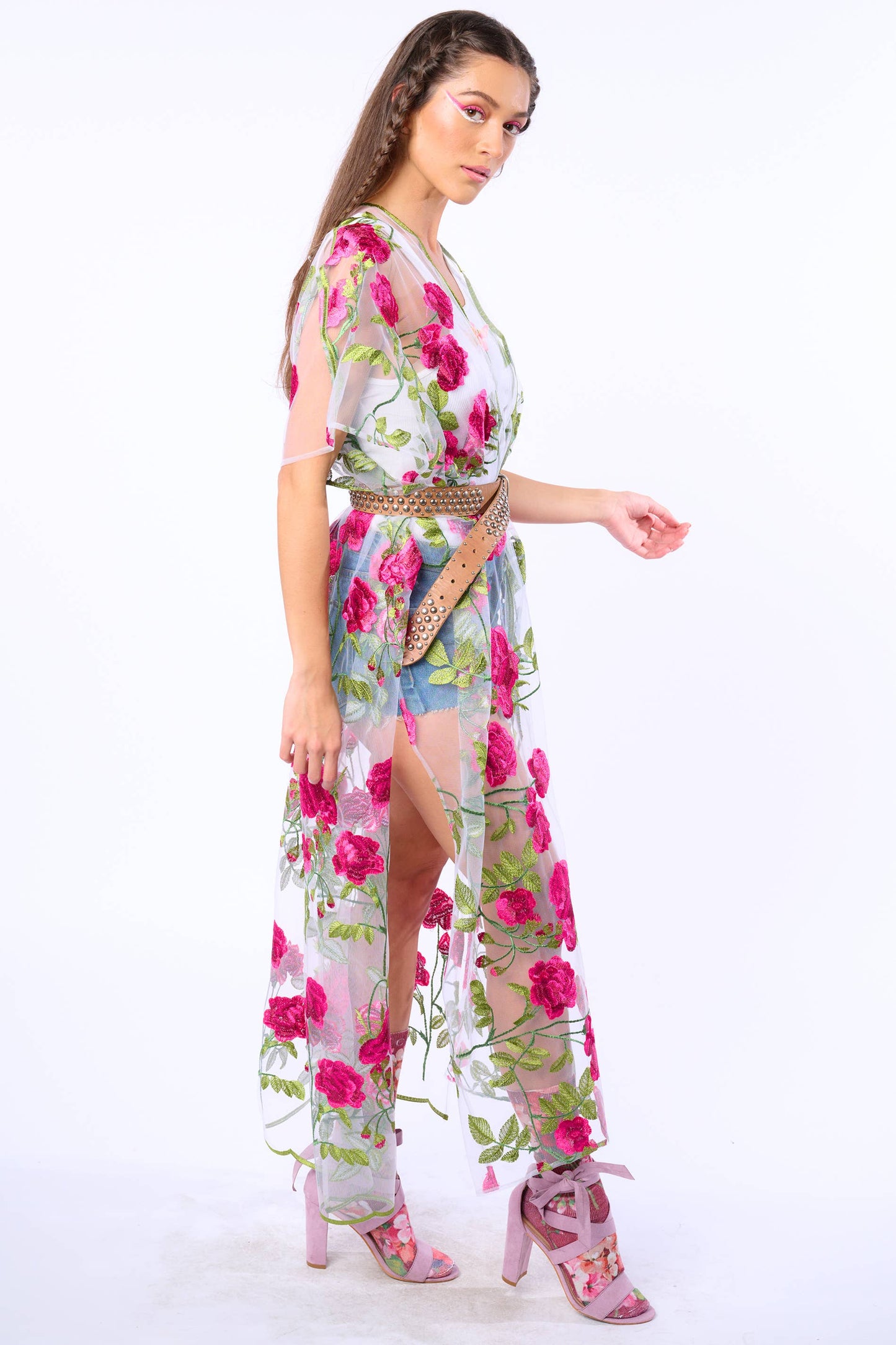 Holiday Of Love Embroidered Mesh Kimono / Topper : Rose Embroidery / One Size