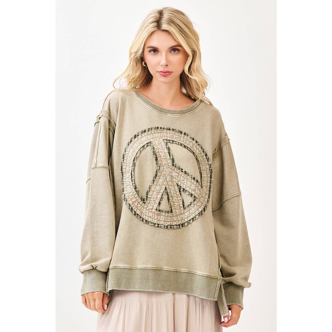 PEACE SIGN PATCH MINERAL WASH SWEATSHIRT: BONE / S/M-M/L(3-3)
