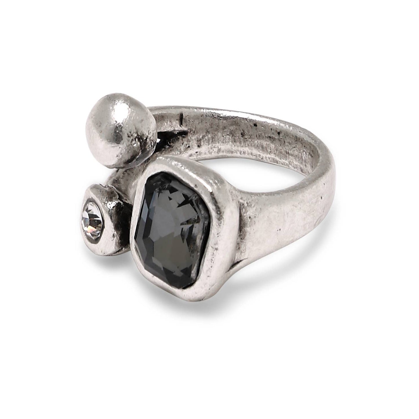 Handmade Smoky Crystal Brass Ring - 6987