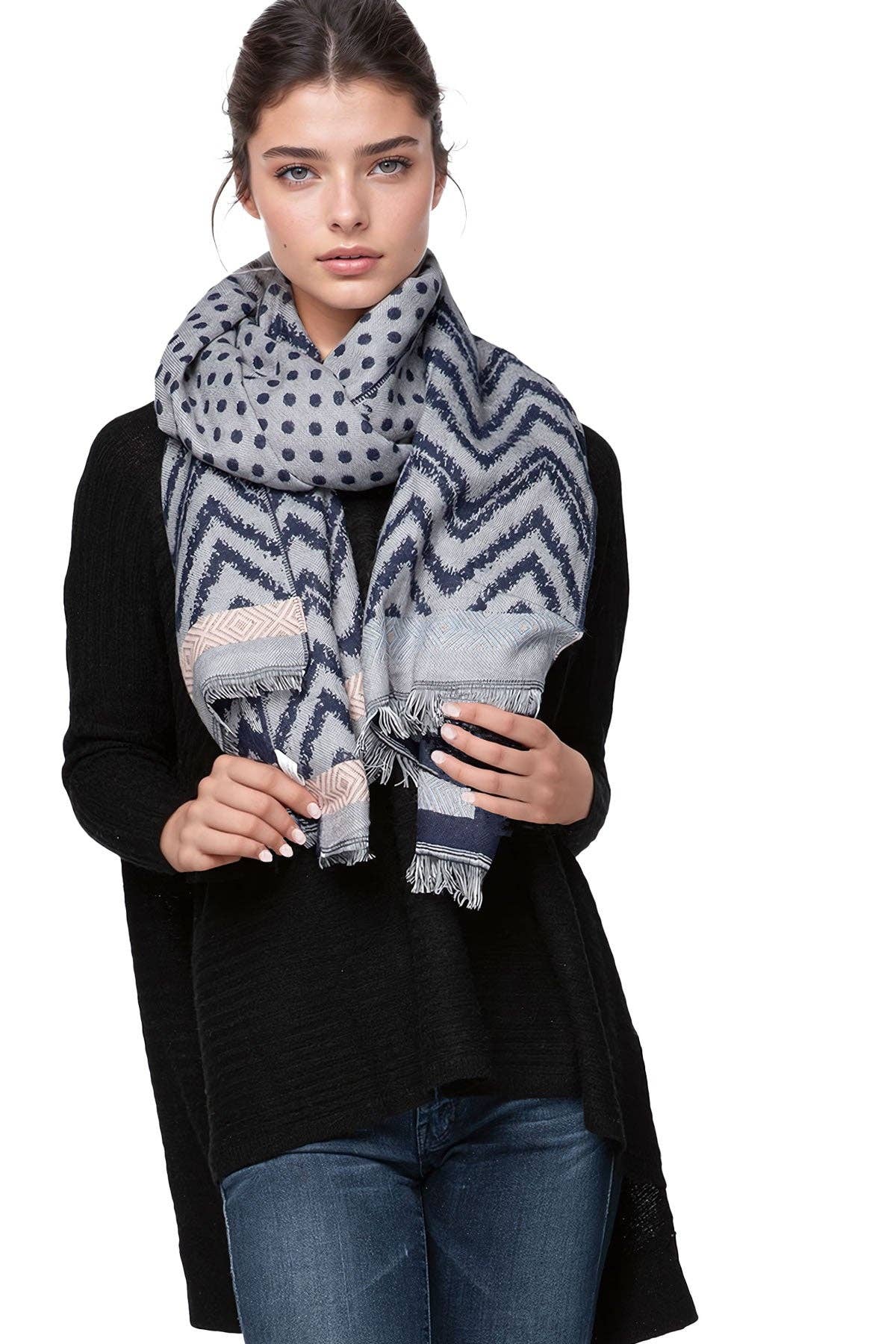 Polka Dotty Blanket Wrap Winter Scarf: Black / Polka Dotty Blanket Wrap