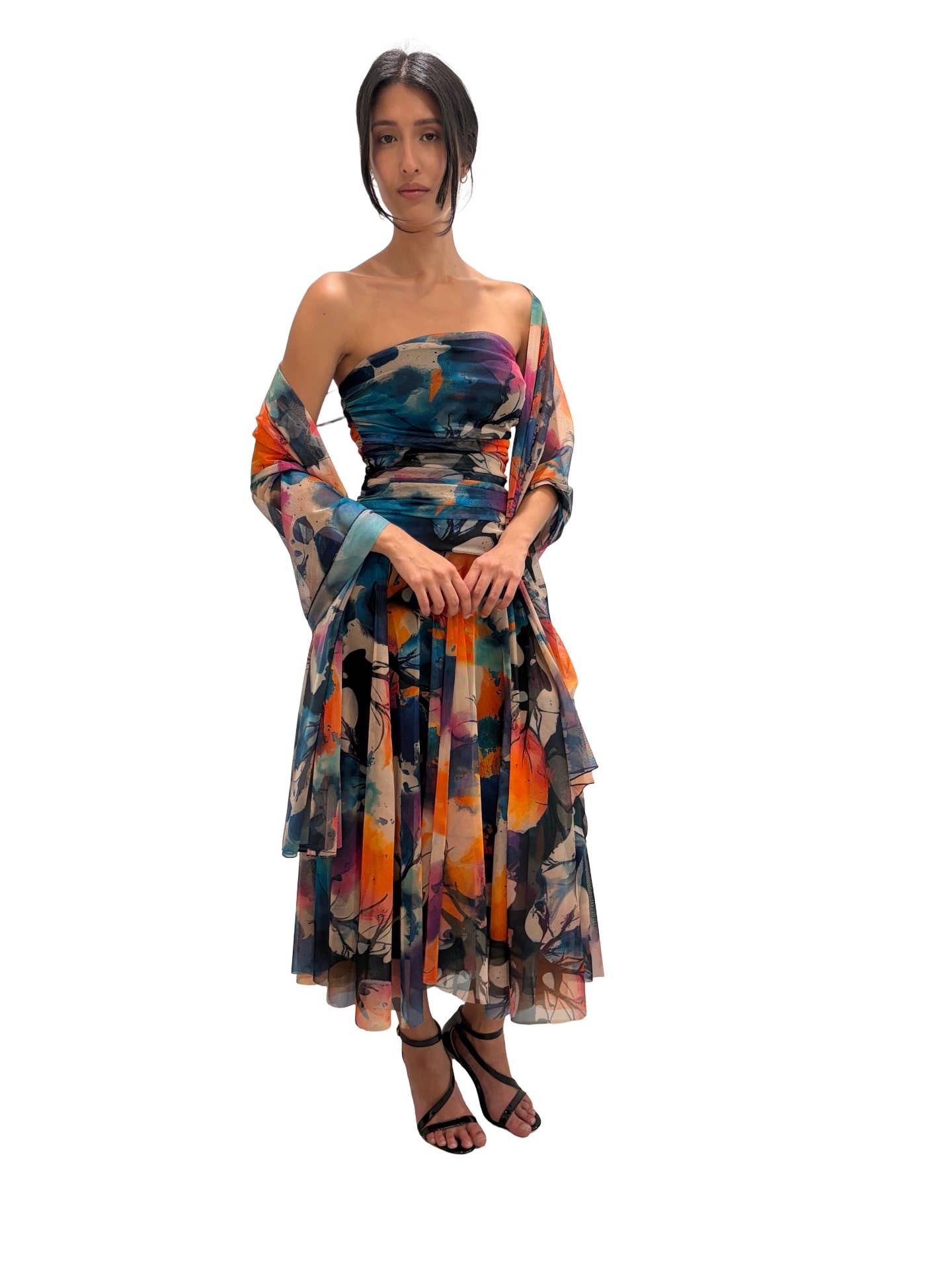 CANDY Strapless Ruched Bodice Circle Skirt Dress : L
