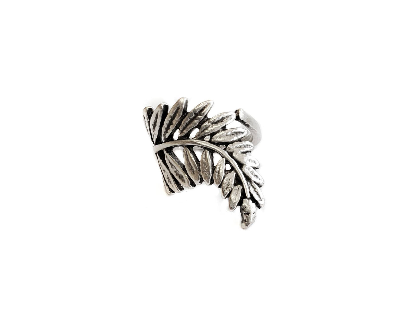 Handmade Leaf Brass Ring In Silver Plated - ZRC-014