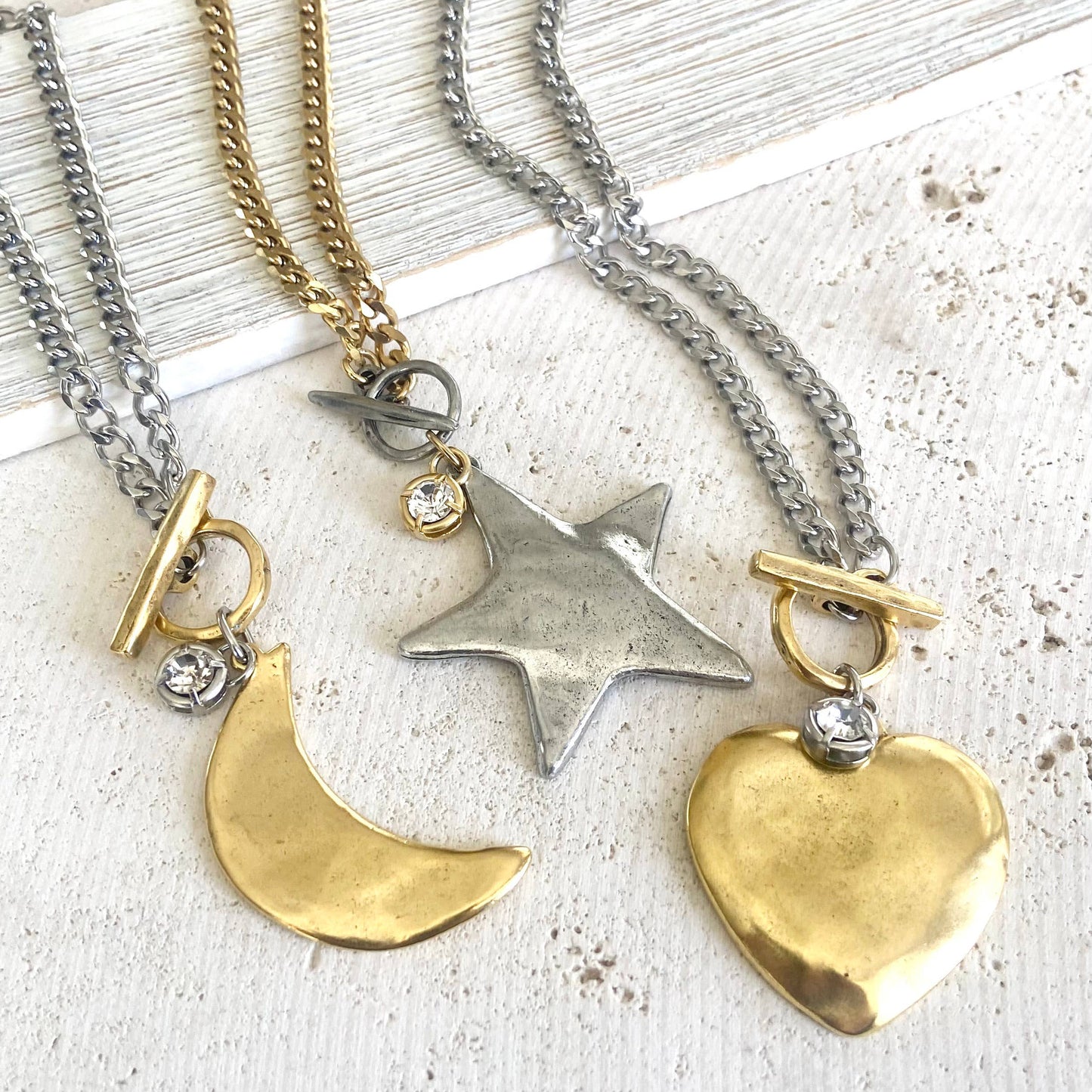 Star moon heart mixed meta necklaces no tarnish jewelry 2025: 19” / Gold Heart