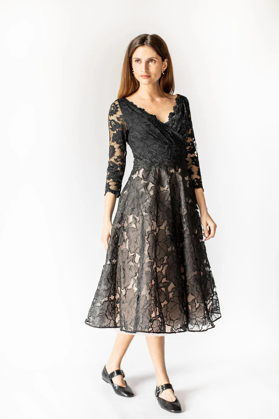 Midnight Bloom Elegance Midi Dress 5785 - Olvi’s