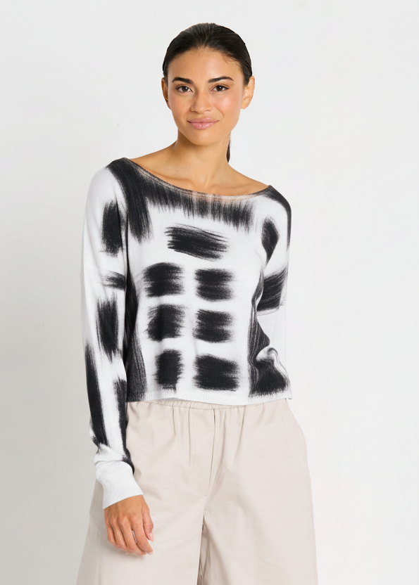 Pima Cotton Paintbrush Sweater - White/Black