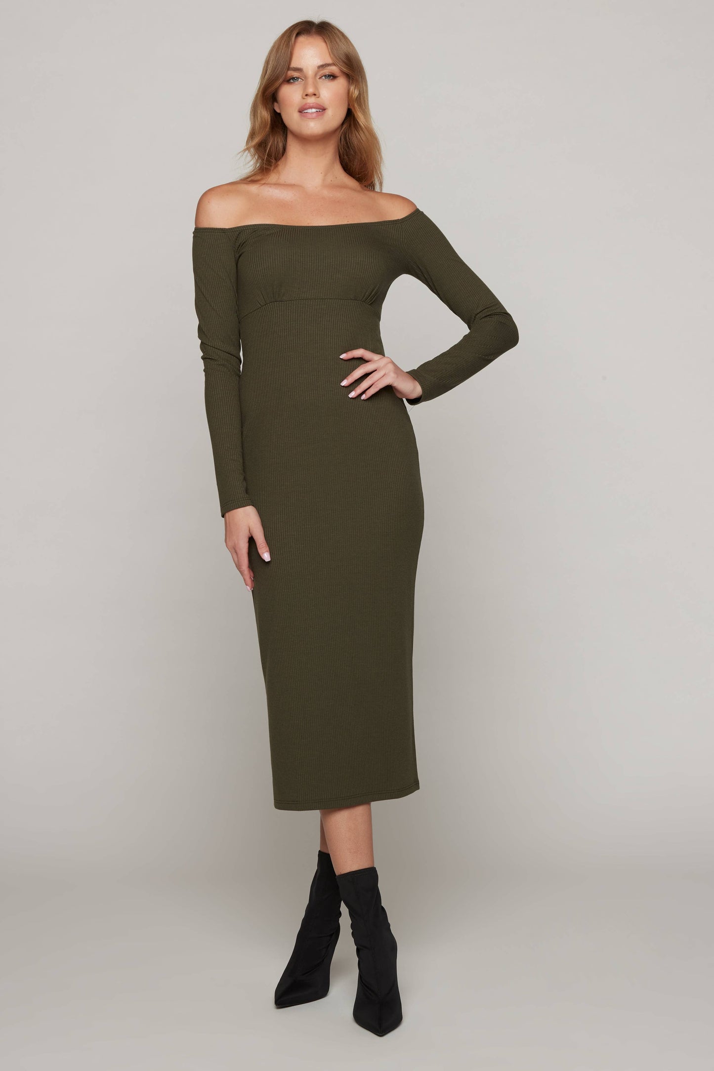 Desiree Off Shoulder Rib Dress - Sunday