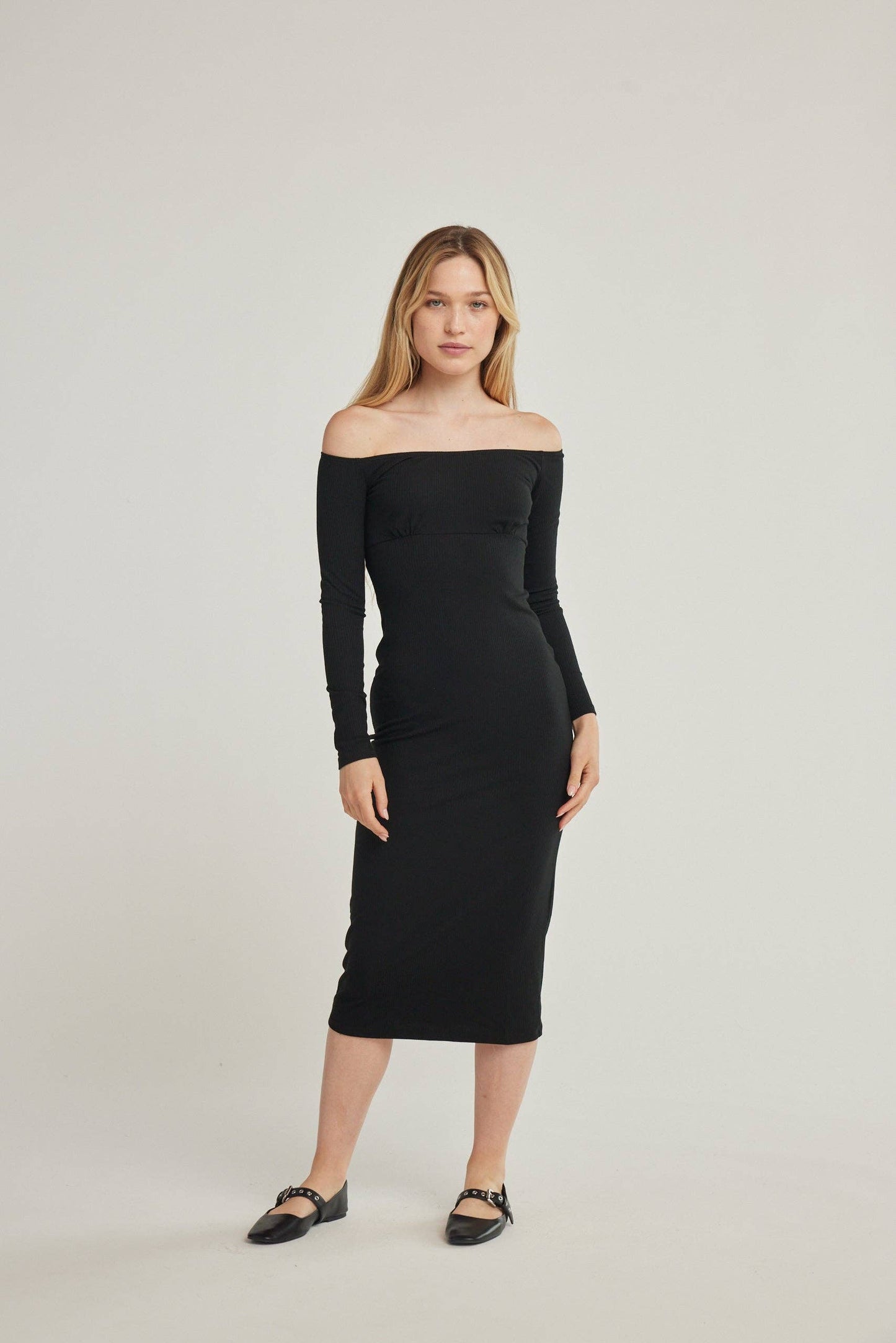 Desiree Off Shoulder Rib Dress - Sunday