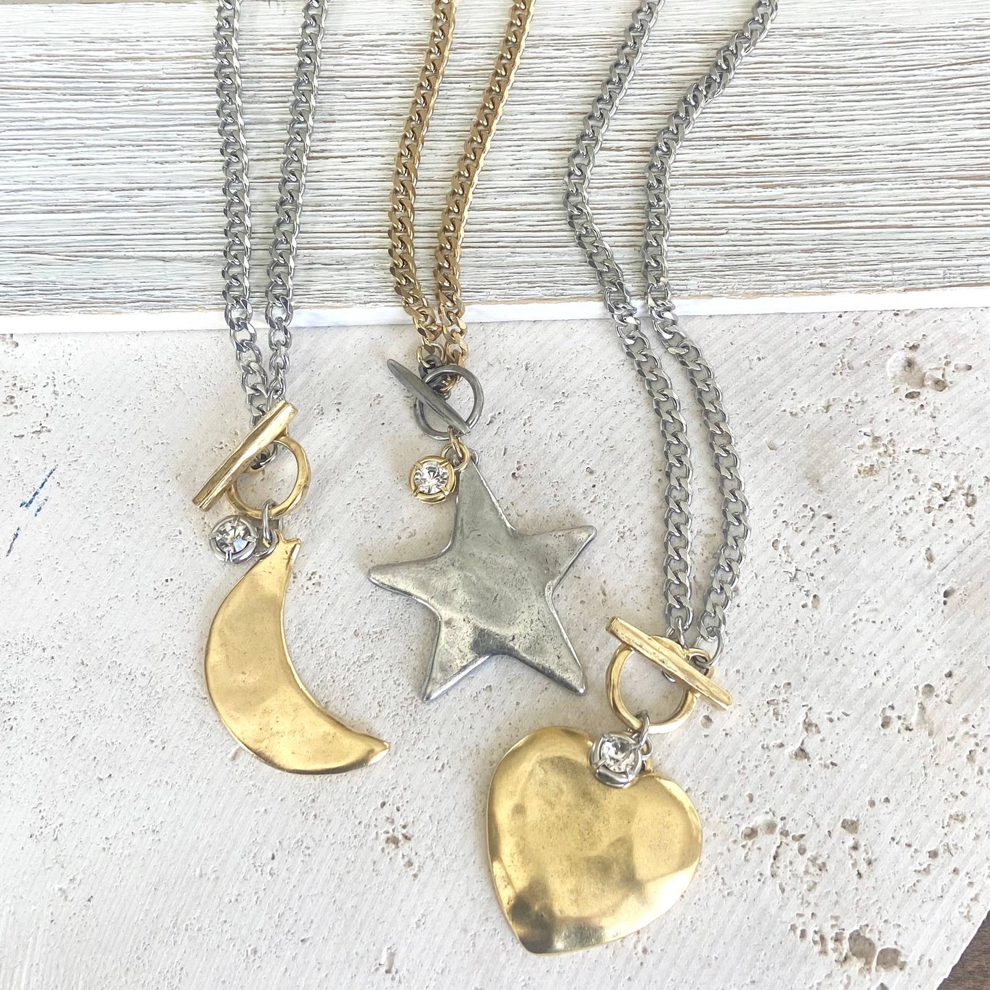 Star moon heart mixed meta necklaces no tarnish jewelry 2025: 19” / Gold Heart