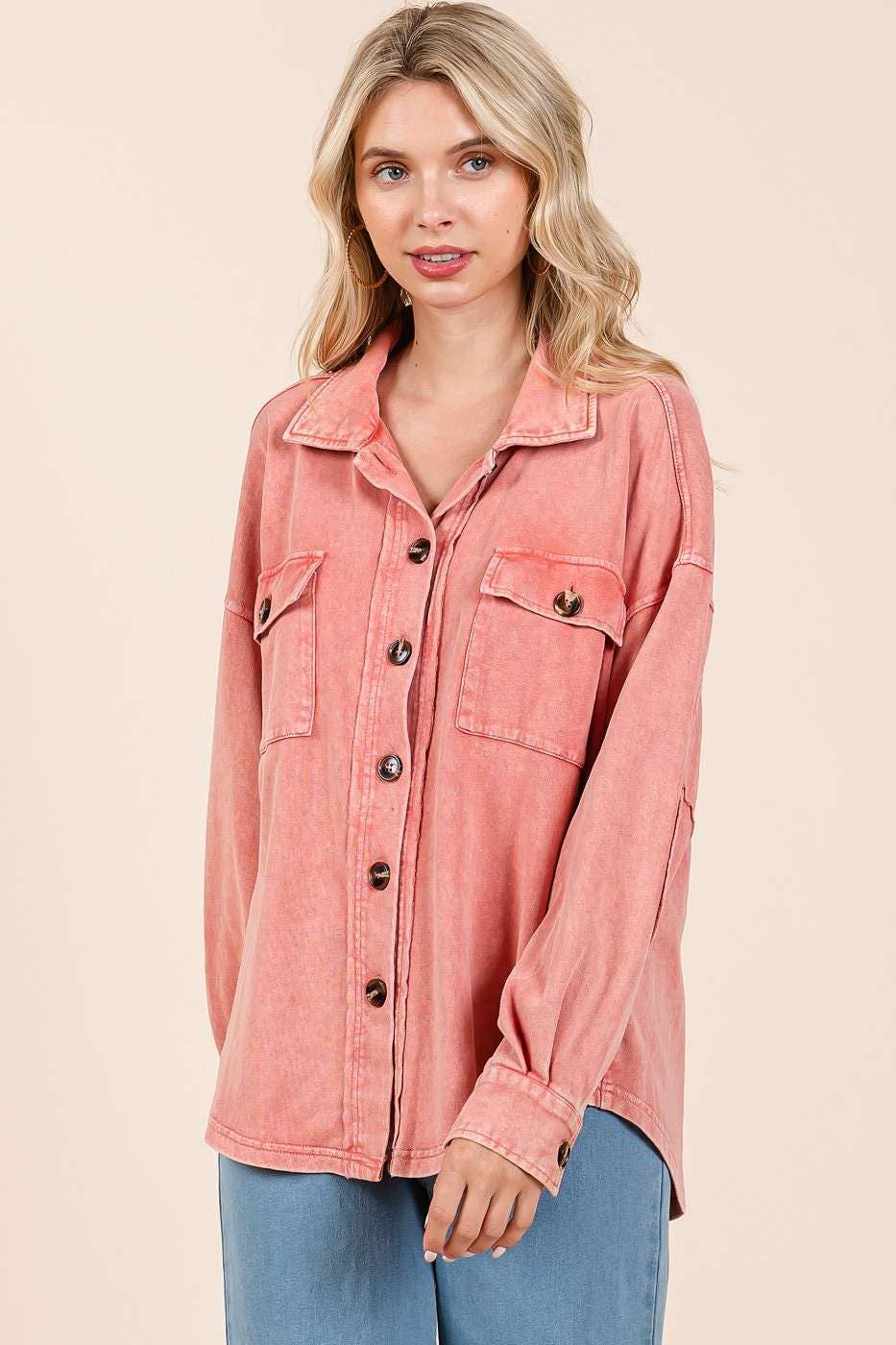 Mineral Wash French Terry Elbow Patch Shacket S15259
