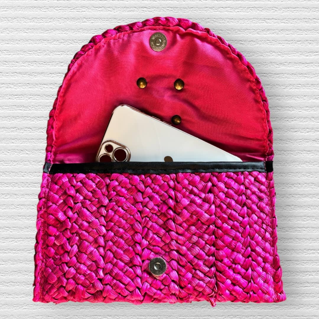 Hot Pink Woven Straw Crossbody