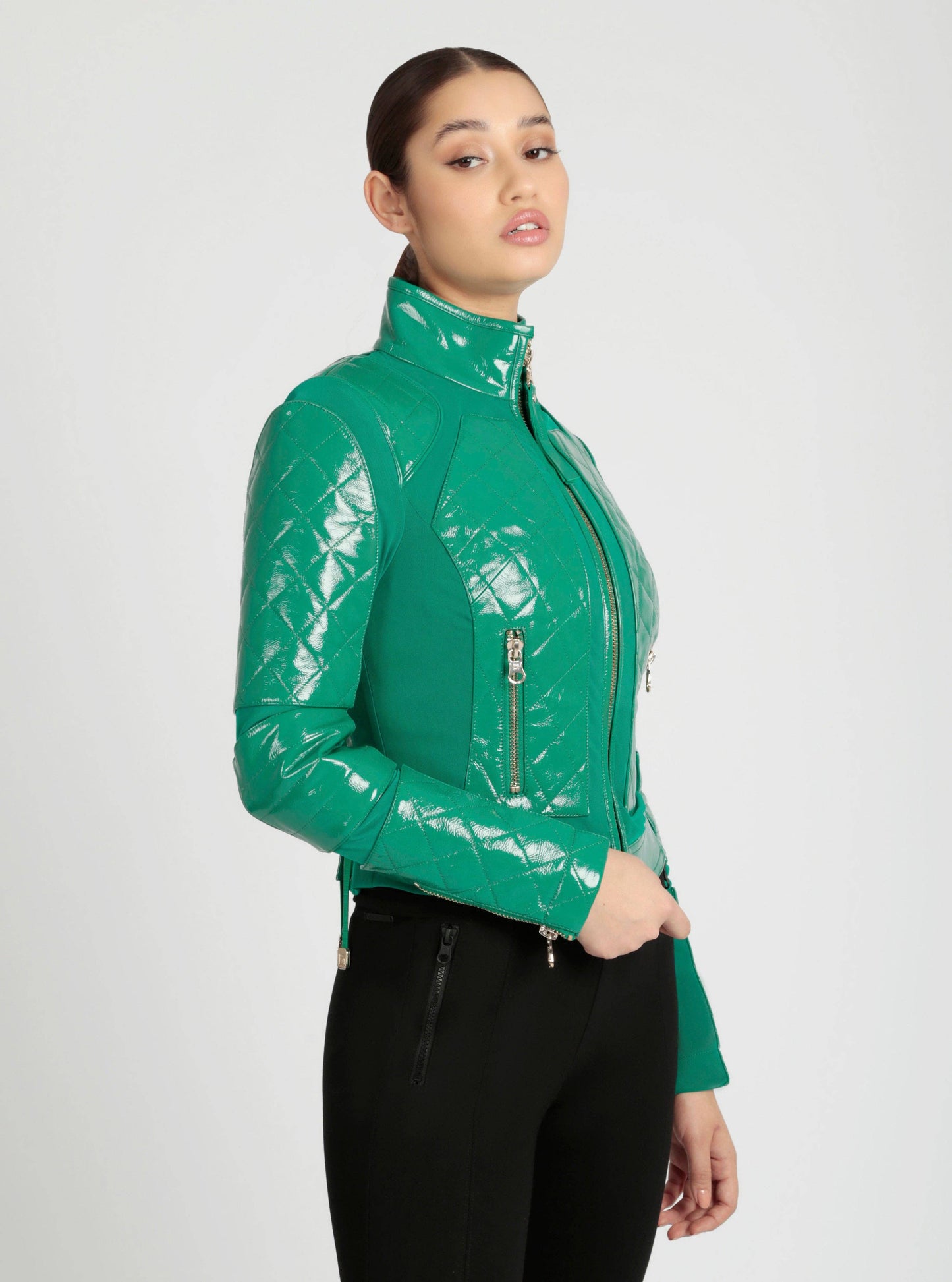 Crushed Patent Leather Gold Mesh Moto JLS - Blanc Noir