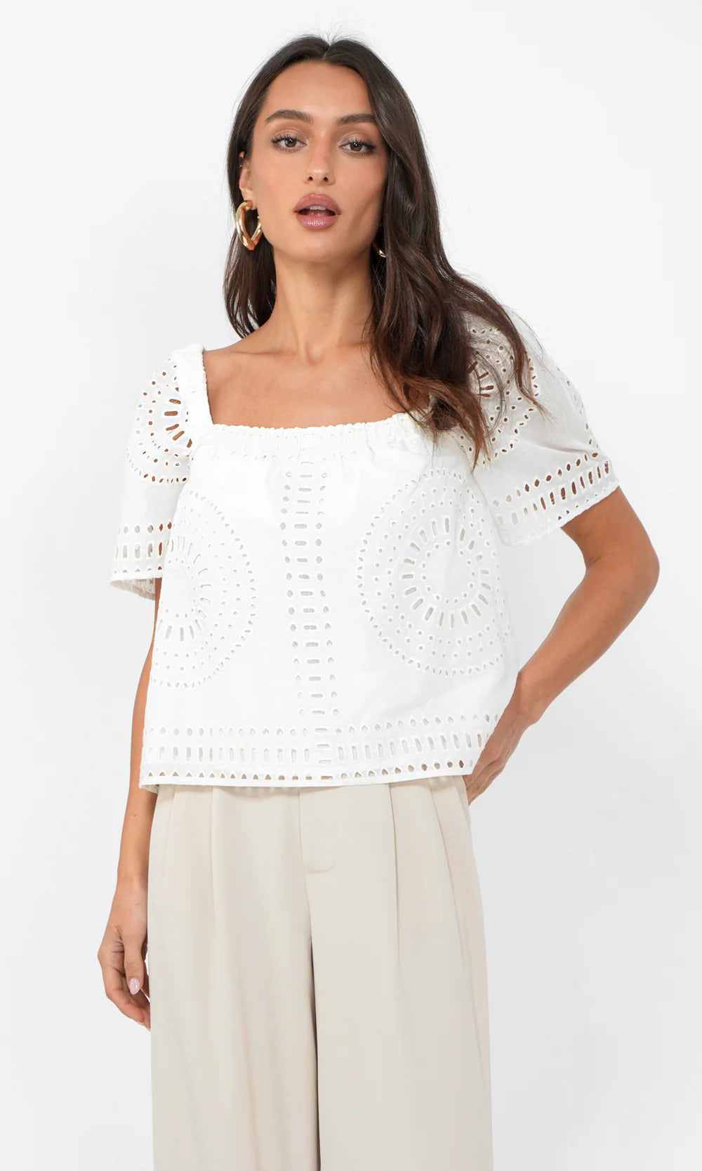 Sammy Eyelet Square Neck Top G254T7202 - GREYLIN