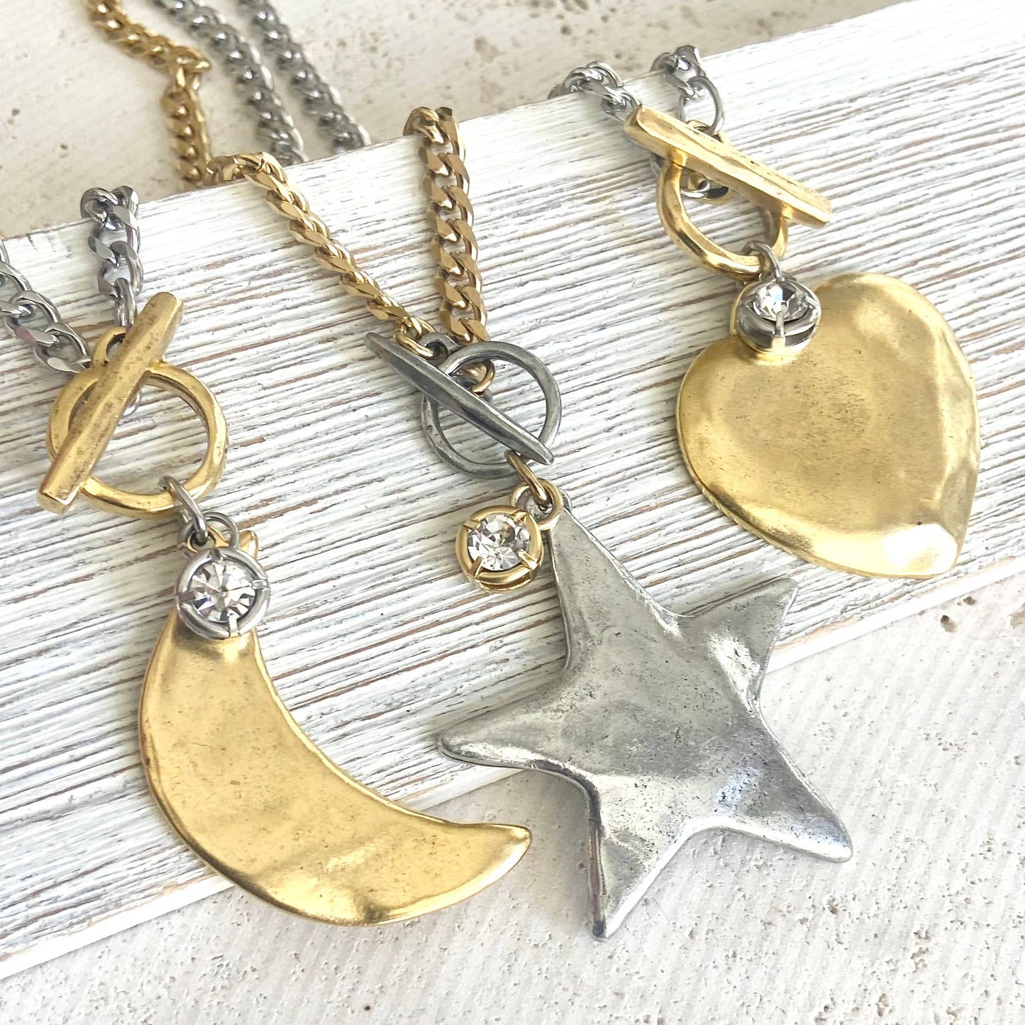 Star moon heart mixed meta necklaces no tarnish jewelry 2025: 19” / Gold Heart