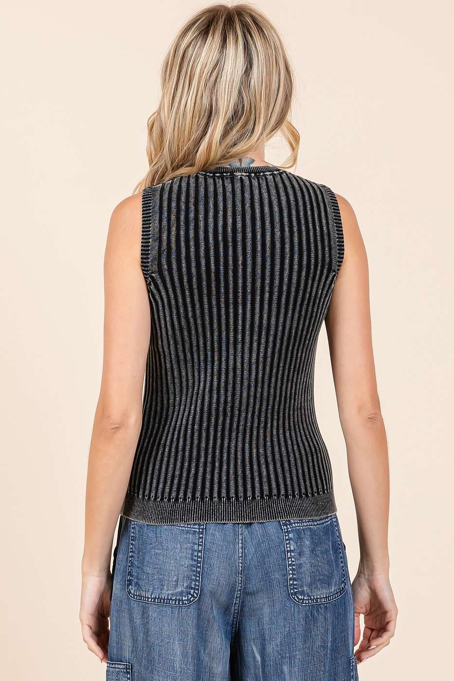 Mineral Wash Sleeveless Rib Knit Sweater Tank Top S20770
