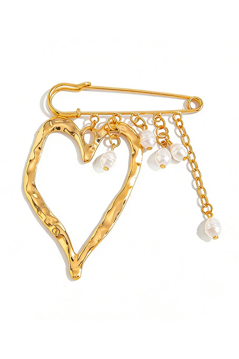 Heart-Shape Safety Pin Brooch: WHITE / One Size