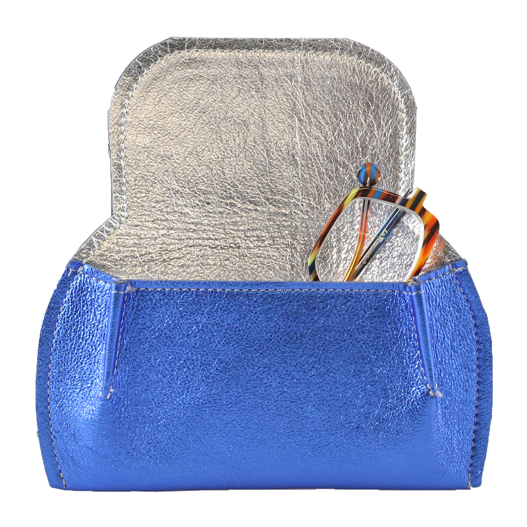 The Marla Sunglass Case: Metallics!: Silver Inside / Sapphire Outside