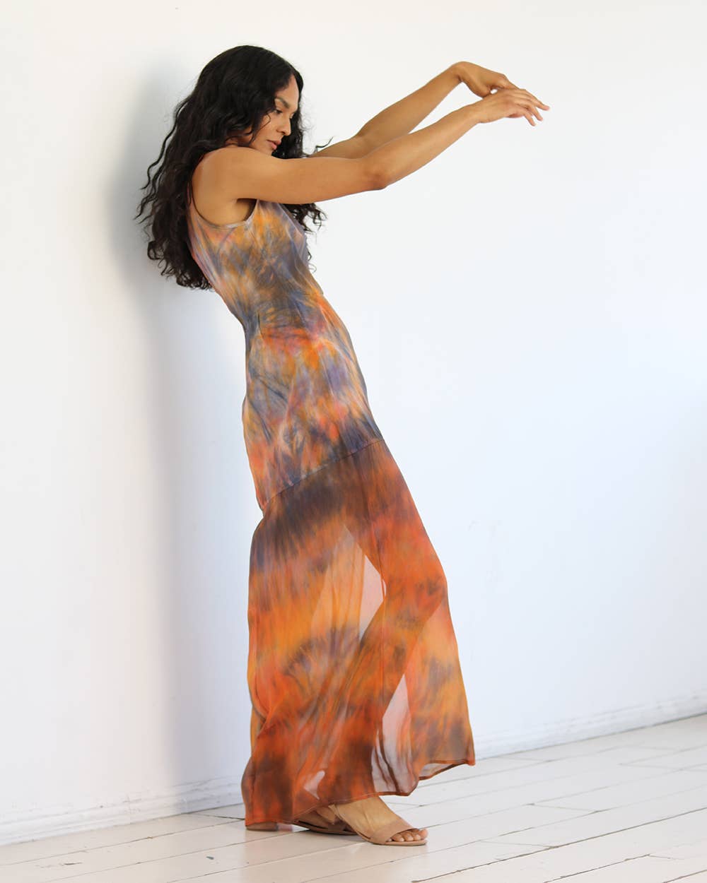 Hand Dyed Silk & Chiffon Maxi Dress - Haley Solar