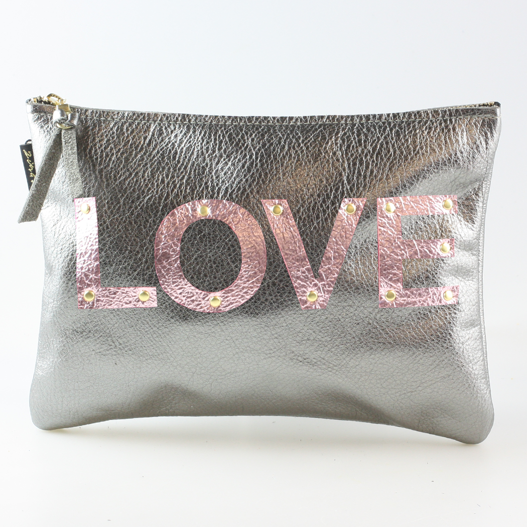 The Metallic Applique Carter: LOVE: Pewter w/Rose letters