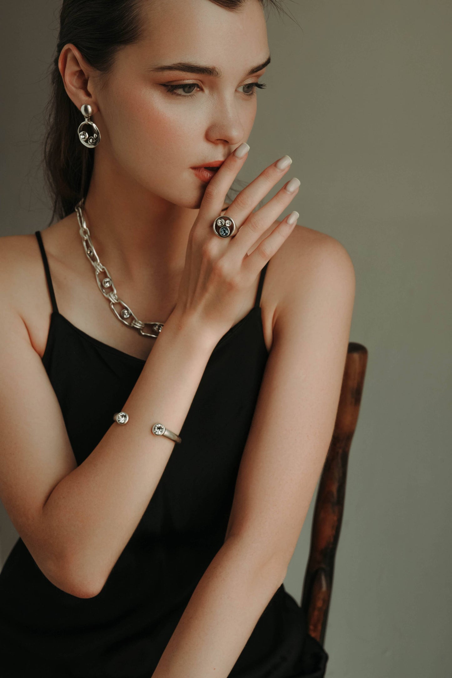 Handmade Brass Crystal Ring in Silver Plated - 6826