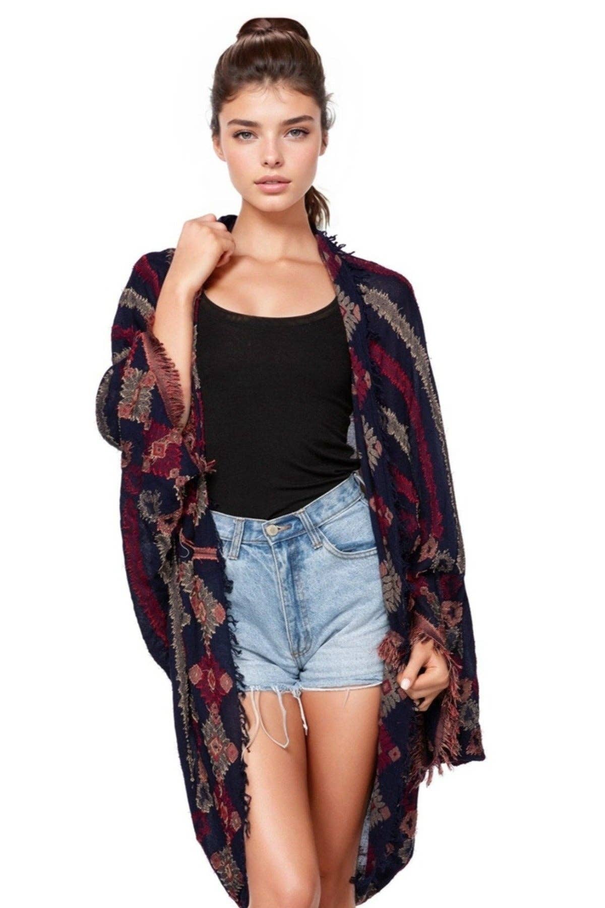 Oversized Kimono Shrug Coverup in Menagerie Stripe Jacquard Fabric: Dusk / One Size